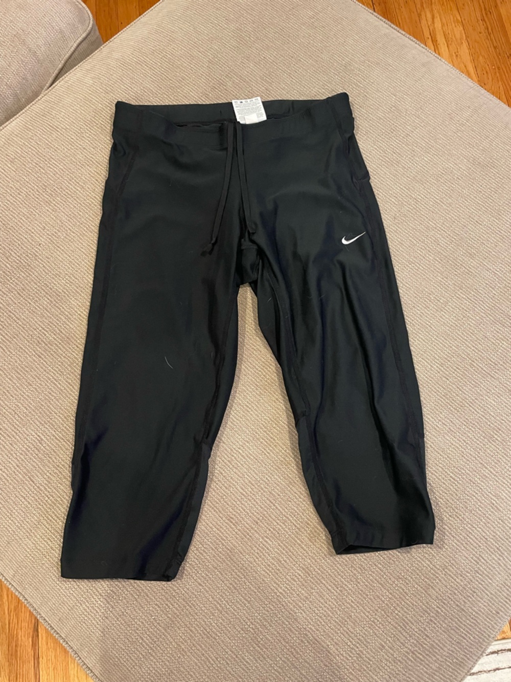Nike Black Capri Leggings with White Swoosh Tag